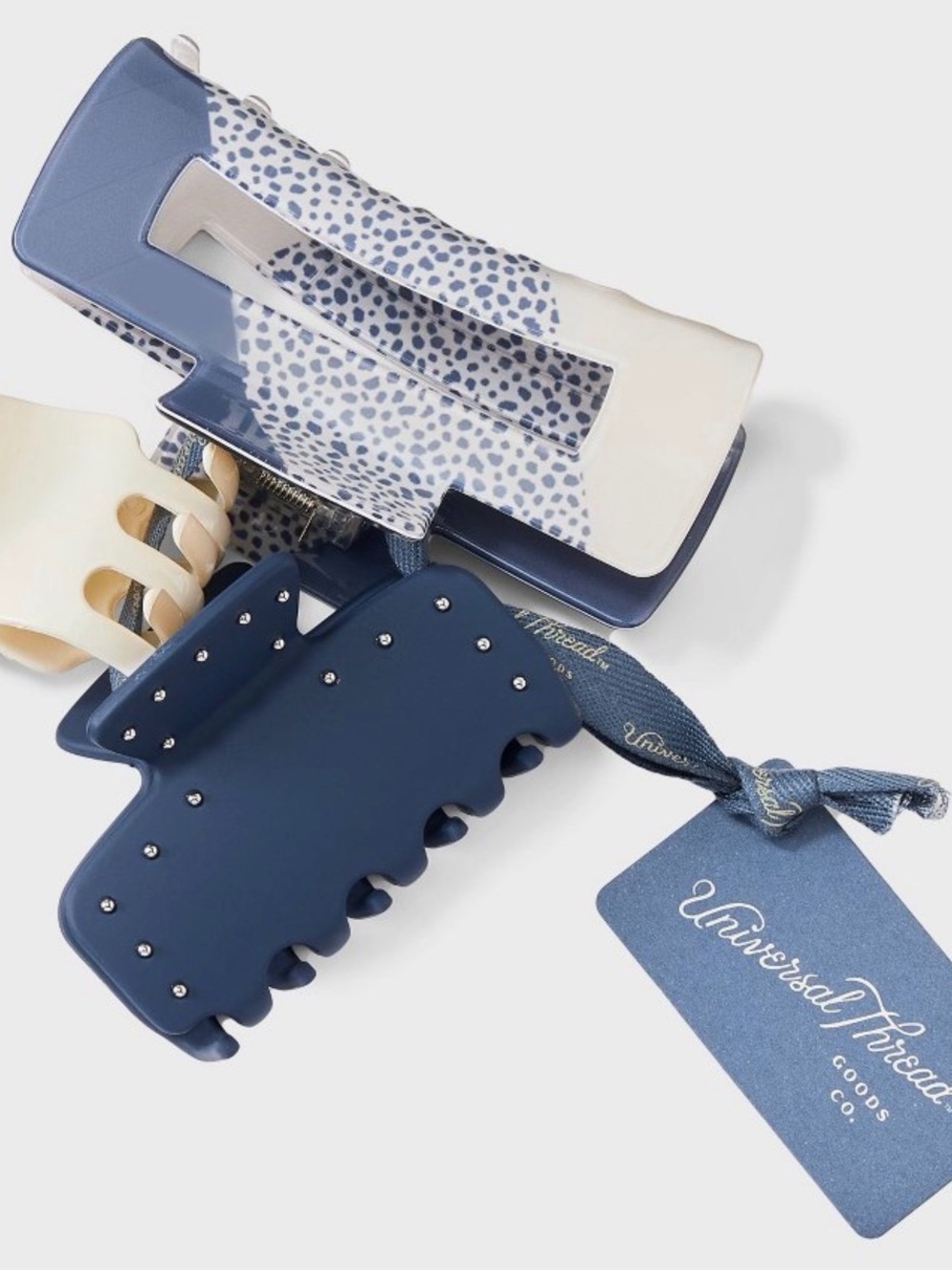 Universal Thread Navy & Cream Patterned Hair Claw Clip Set
